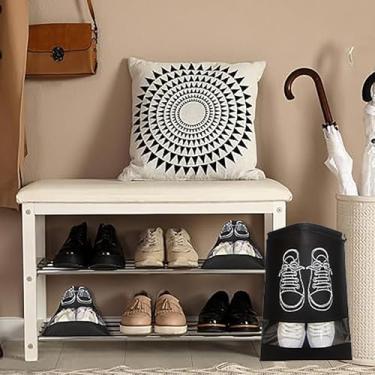 Imagem de Bolsa de armazenamento de sapatos com cordão portátil dobrável de poliéster organizador de viagem com janela transparente, preto. meio