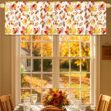 Imagem de Cortinas de outono para janelas outono folhas de bordo sanefas Dia de Ação de Graças Laranja Vermelha Folha Colheita Cortinas Rod Pocket Tratamentos de Janela para Casa Cozinha Decoração Janelas 137 x