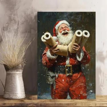 Imagem de Christmas Jolly Papai Noel carregando rolos de papel higiênico vintage rústico arte de parede - Pôster sem moldura de 30,5 x 45,7 cm - Decoração de casa e escritório para sala de estar, quarto