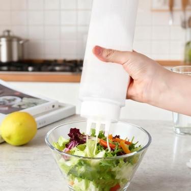 Imagem de Garrafas de plástico de 300 ml de 300 ml, frascos de condimento de esguicho de 3 furos, dispensadores de molho de tomate - branco