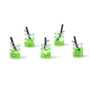 Imagem de 10 pingentes de chá de suco de fruta imitação de copo de bebida pingentes de garrafa de vidro 18-23x11-14 mm para pingente de brinco, colar, pulseira, chaveiro, 18~23x11~14x11mm, Resina, Sem Pedra
