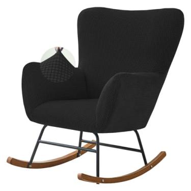 Imagem de Levoberg Capa de cadeira de balanço elástica para berçário, capa de cadeira de balanço em jacquard com destaque para poltrona reclinável para berçário, sala de estar, quarto, escritório, preta