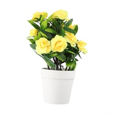 Imagem de Plantas artificiais de rosas falsas em vaso, jardim, escritório, decoração de casa, simulação de lírio rosa, vaso de planta_amarelo