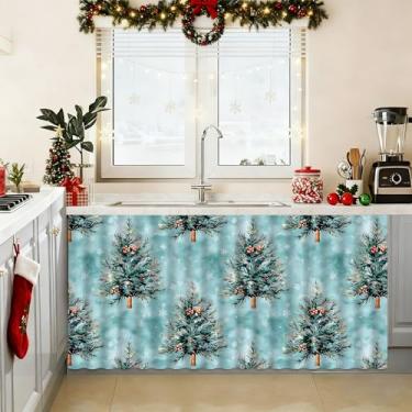Imagem de Cortina de Natal para lava-louças 71 cm L x 129 cm C Saia de pia para banheiro, cozinha, lavanderia, casa, casa rústica, decoração de Natal, saia de mesa de professor, decoração de sala de aula