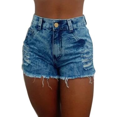 Imagem de Shorts Jeans Feminino Hot Pant Estilo Cintura Alta Destroyed