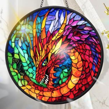 Imagem de Apanhador solar de acrílico colorido, decoração de janela suspensa de dragão com design de vitral impresso, apanhador de sol, arte de parede de arco-íris, ideia de presente e ornamento de jardim, uso