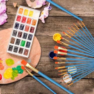 Imagem de Conjunto de 20 pincéis, pincéis de ponta redonda, kits de pintura de artistas pequenos em aquarela a óleo para adultos, arte de unhas faciais, detalhes em miniatura e pintura rupestre, preto