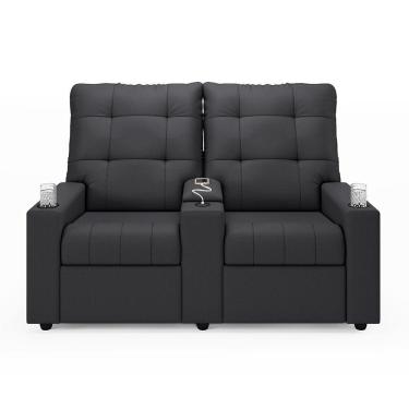 Imagem de Poltrona Reclinável Para Cinema Parma 2 Lugares Baú Usb Veludo Fh1 - D\'rossi Cor Preto