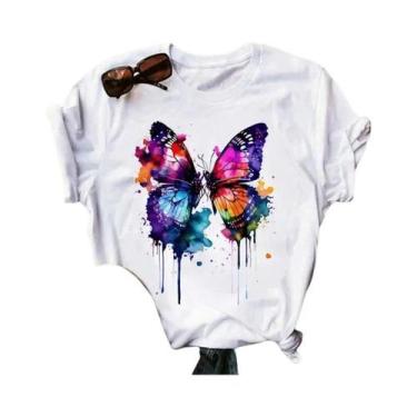 Imagem de Camiseta Feminina Harajuku Com Estampa De Árvore E Borboleta Gótica, G