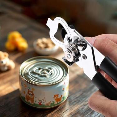 Imagem de Generic 1 abridor de lata de cozinha portátil 3 em 1 abridor de latas e abridor de garrafas PP ferro prateado preto 5,3 x 18,7 cm