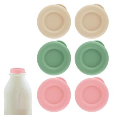 Imagem de 6 tampas de vidro para garrafa de leite, tampas de substituição de silicone de 48 mm, modernas, verde-escuro, branco-escuro, rosa, fecho de puxar, seguro para lava-louças e micro-ondas, serve para