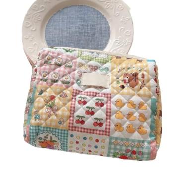Imagem de Bolsa higiênica portátil feminina bolsa de beleza organizador de armazenamento de algodão floral bolsa cosmética (E)