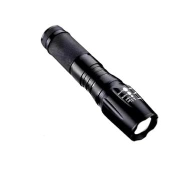 Imagem de Lanterna Tática Mini Portátil, Liga de Alumínio, Preta, 3 Modos de Iluminação, Zoom Telescópico, 10,5cm, Alimentação por Pilhas AAA