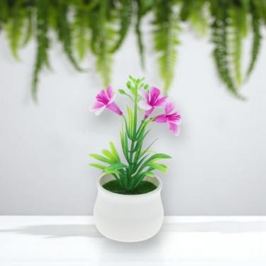Imagem de Generic 1 peça de plantas artificiais trompete flor artificial vaso planta de plástico fúcsia 7 x 7 x 11 cm