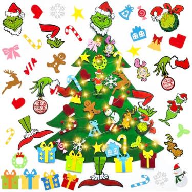 Imagem de Conjunto de árvore de Natal de feltro DIY com 36 ornamentos, para crianças, decoração de parede de porta de casa lembrancinhas de festa (estilo A)