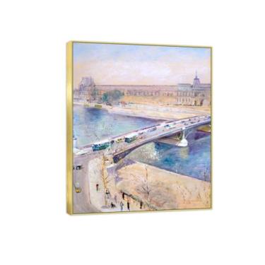 Imagem de BMZFYBS Imagem de arte de parede de paisagem - impressões em tela vintage - ponte - pintura com moldura dourada para sala de estar decoração de casa de fazenda 50 x 60 cm 20 x 24 pol