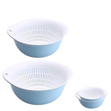 Imagem de LUMUMIX Conjunto de 2 tigelas de escorredor, coador de alimentos de plástico de grande capacidade para macarrão, legumes e frutas, cesto de drenagem de lavagem, economia de espaço, livre de BPA
