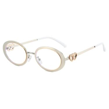 Imagem de HCHES Lindos óculos de sol ovais femininos com design de coração duplo na cor rosa, proteção UV400 e lentes prateadas anti-luz azul.