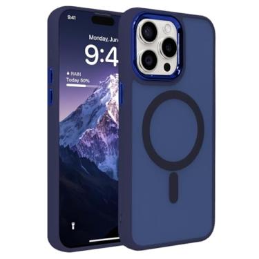 Imagem de BOBULIER Capa magnética para iPhone 16 Pro Max - Capa transparente fosca fina à prova de choque, compatível com MagSafe, proteção de nível militar para homens e mulheres, azul marinho