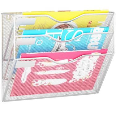 Imagem de GDINDINFAN Organizador de arquivos de parede com 3 bolsos para pendurar na parede, porta-revistas, prata