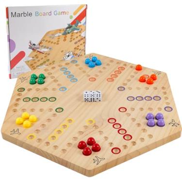 Imagem de NRZSSN Wahoo Marble Board Game - Extra Large 23.6 Inches Game Board for 4 and 6 Players, Classic Family Fun with 30 Marbles, 6 Dice, Storage Bag & Gift Box, Bright Colors. (Extra Large, Log)