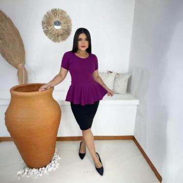 Imagem de Blusa Peplum Moda Evangélica Feminina - MISS FLOWER, Roxo, M, MALHA CR