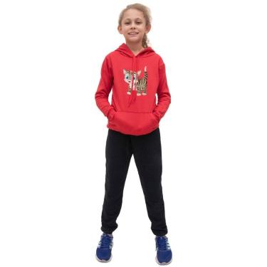 Imagem de Kit Blusa Moletom Menina Infantil Canguru Com Calça de Frio Lisa Para Escola Passeio Moda Inverno