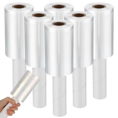 Imagem de Frienda 6 Pçs Mini Rolo de Filme Stretch Wrap 152 m Plástico Transparente com Alça Calibre 80 Filme Termorretrátil de Força Industrial para Movimento, Embalagem, Paletes, Autoaderente (12 cm)