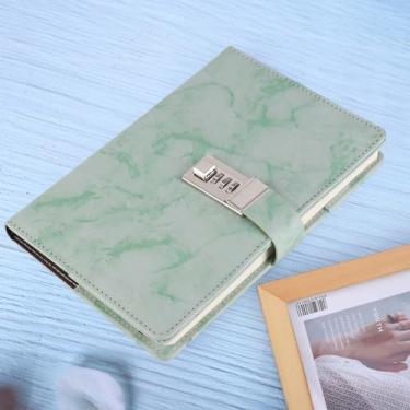 Imagem de Capa de Couro Pu Com Bloqueio de Senha, Caderno A5, Livro, Material Escolar de Escritório Com Suporte para Caneta, Marmorização Verde (Livro de códigos de mármore verde)