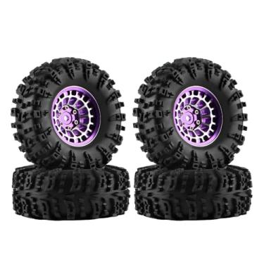 Imagem de GLOBACT 1.3" Wheel Tires Set Mud Terrain Tires and Aluminum Alloy Wheel for SCX24 TRX4M 1/18 1/24 RC Crawler Car Upgrade Parts (4PCS Purple)