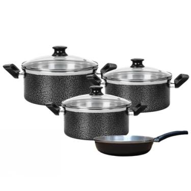 Imagem de Conjunto de panelas de alumínio com 3 peças + 1 frigideira, com tampas, superfícies internas lisas, prepare refeições deliciosas sem esforço