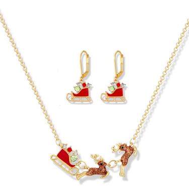 Imagem de MYCUTEY Conjunto de joias de Natal para mulheres, lindo conjunto de colar e brincos com strass cintilantes, presentes de joias de Natal, Medium, Cobre, Sem Pedra Preciosa