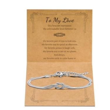 Imagem de Pulseiras combinando para casais, pulseira com nó de amor, promessa, alma gêmea, amizade, pulseiras para sempre, infinito, joias presentes para mulheres, adolescentes, ela, Small, Aço inoxidável, Sem