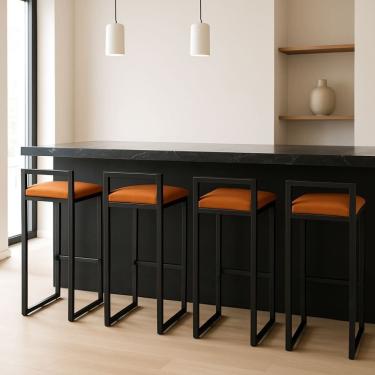 Imagem de Kit 4 Banqueta Cozinha Corino Bancada Industrial Cuba Gourmet