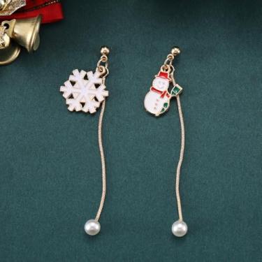 Imagem de Brincos de Natal femininos de boneco de neve com pingente de floco de neve, roupas de Natal, acessórios de bijuteria, 2inch, Cobre, Sem pedra preciosa