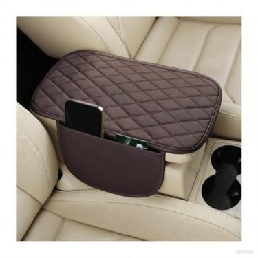Imagem de FALVFUN Capa de console central de carro, almofada de couro para descanso de braço de veículo com 2 sacos de armazenamento, protetor de console central automotivo à prova d'água, universal para