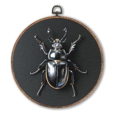 Imagem de Lengues Arte de parede redonda de besouro vintage, decoração de parede redonda com besouro escuro de fazenda, impressões de arte emolduradas em tela de decoração de natureza, moldura suspensa com