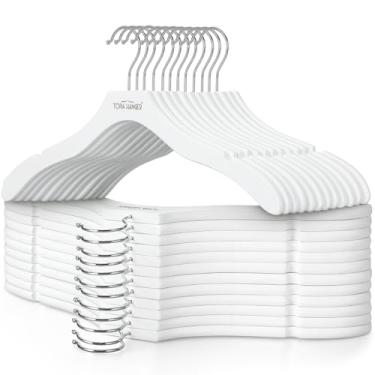 Imagem de TOPIA HANGER Cabides de madeira, pacote com 24, suéter de madeira premium, cabides sem ombro, gancho giratório de 360° e entalhes cortados, cabides para suéter, casaco, camisas, moletons com capuz