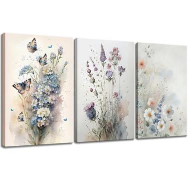 Imagem de DUOHUTRA Decoração de parede de flores silvestres coloridas conjunto de 3 para sala de estar, impressão floral em aquarela, arte botânica elegante para quarto de meninas, banheiro, 40,6 x 61 x 3 peças