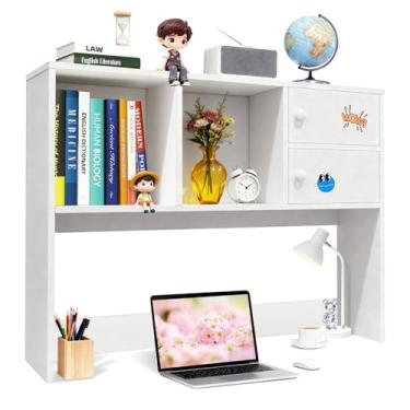 Imagem de YGYQZ Estante de mesa branca com 4 prateleiras para mesa de computador, organizador de madeira multiuso para dormitório, escritório, casa