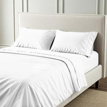 Imagem de Mayfair Linen Jogo de lençol Queen 100% algodão egípcio – Jogo de cama queen de algodão egípcio de alta contagem de fios (4 peças, branco), jogo de cama com bolso profundo de 40,6 cm, macio, macio