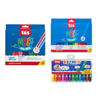 Imagem de Kit Lápis de Cor Canetinhas e Giz de Cera Retrátil