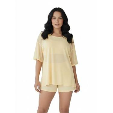 Imagem de Blusa Tule Feminina Manga Curta Fitness Academia Amarelo Cor:AmareloTa