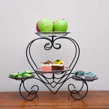Imagem de ZJYWMM Suporte de cesta de frutas de metal de 3 camadas com tigela de acrílico removível, suporte decorativo doméstico para frutas, legumes, lanches, preto