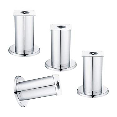 Imagem de 4 peças de pernas de mesa, pés de aço laminados a frio, pés de sofá multifuncionais de metal, pés de cozinha de armário de mesa, redondos, com parafusos e pés protetores, para mesa de café, cômoda