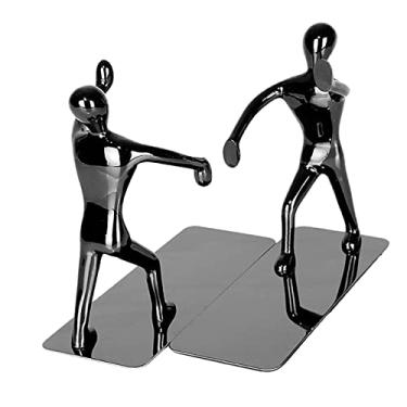 Imagem de Classificadores de arquivos 2 peças Metal Art Bookend Kungfu Man Book End Holder Desktop Book Stand para Home Office School (Cor: Preto) (Preto)