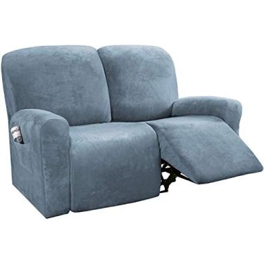Imagem de SPOUR Capas para poltronas reclináveis, 6 peças, poltronas reclináveis de veludo para 2 capas de sofá (azul celeste)