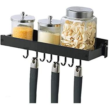 Imagem de HHHJQFAAT Prateleira de cozinha Rack de pendurar de cozinha com gancho para utensílios de cozinha Suporte de cozinha de aço inoxidável Suporte de micro-ondas ()