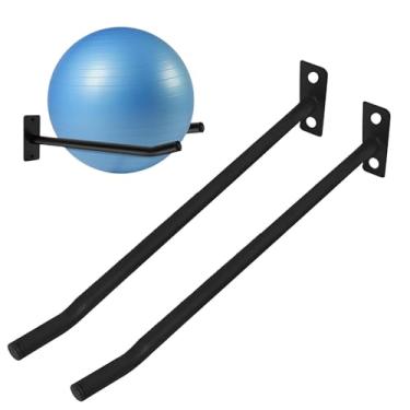 Imagem de Suporte de parede para bola de exercício | Suporte de parede de 2 bolas de exercício, suporte de parede com suporte de carga de 30 kg para academia, acessórios de fitness para organizar seu espaço