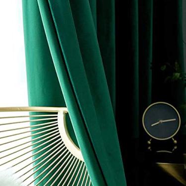Imagem de Cortinas super macias com blackout completo com redução de ruído, painel de cortina plissado, cortinas de veludo para sala de estar, verde escuro térmico Isolierung 1 peça, 400 x 270 cm (157 x 106